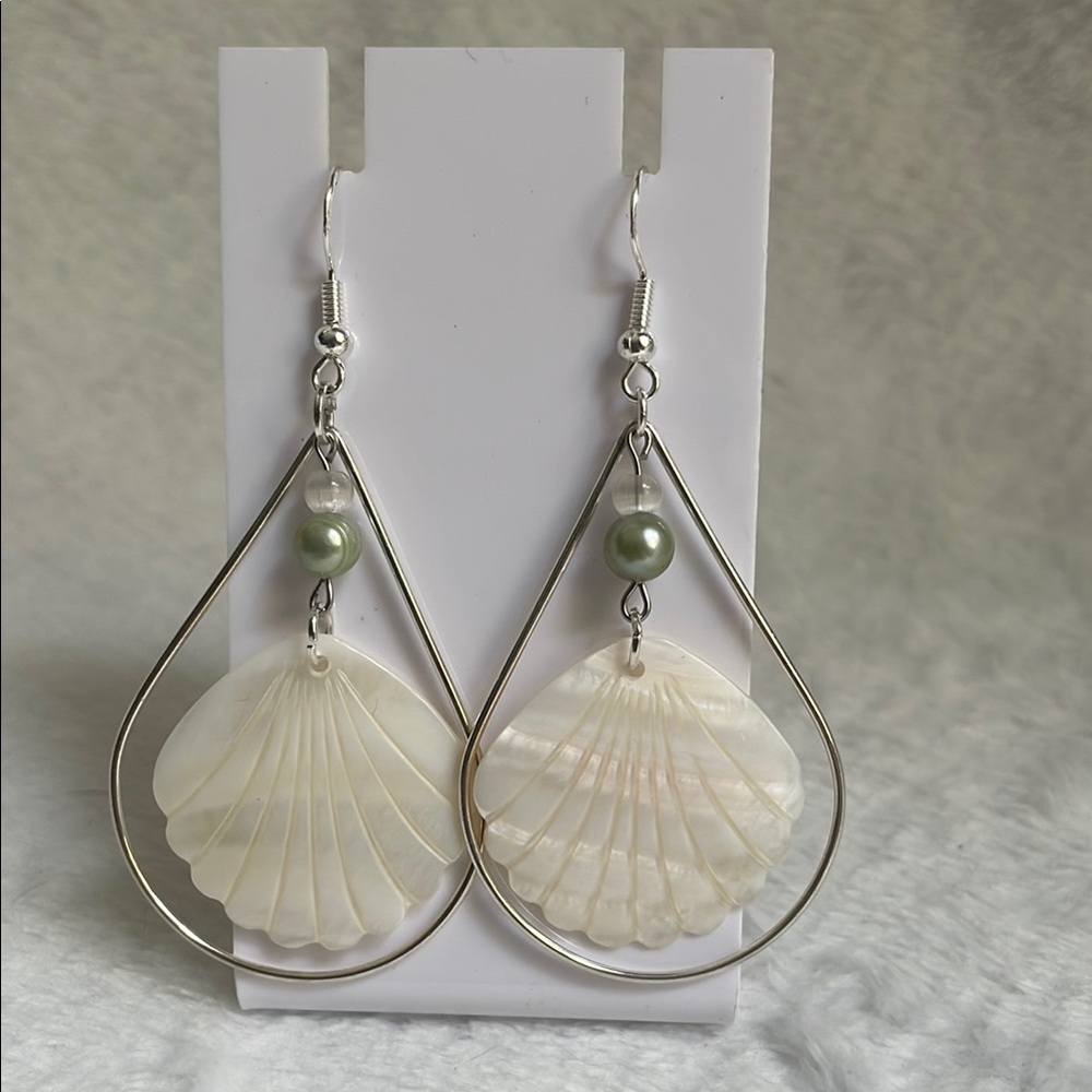 Elegant Silver and Cream Shell Earrings